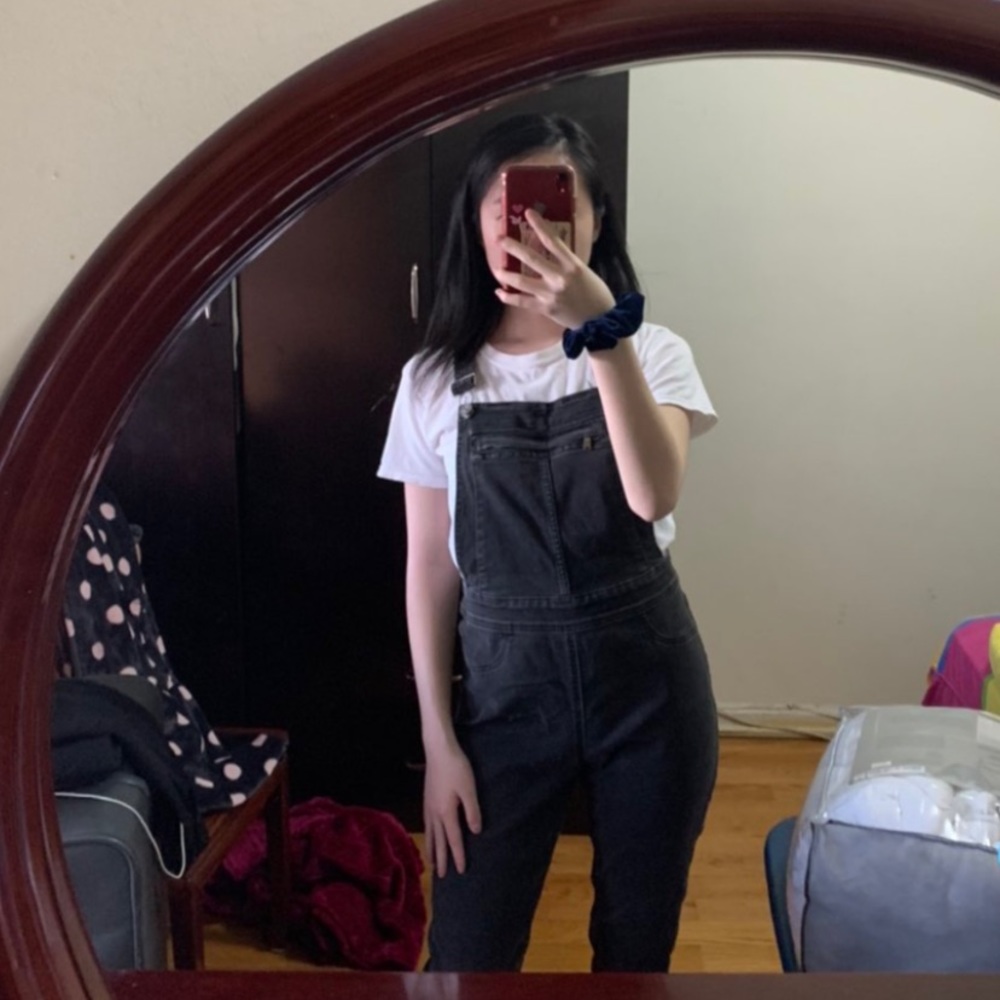 h&m acid wash black/gray overalls